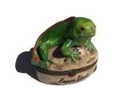 Iguana Jewelry Porcelain Trinket Box With Metal Closure Cayman Islands Souvenir - £11.75 GBP