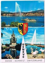 Postcard Geneva Switzerland Water Jet Mont Blanc Monument Brunswick - £3.89 GBP