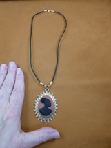 CA20-120) RARE African American LADY brown + black CAMEO brass pendant necklace - £28.32 GBP