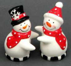 Ceramic Mr and Mrs Snowman Salt and Pepper Set 3.25inx3.5inx2in, XMAS, Christmas - £14.78 GBP