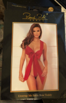 NEW Rene Rofe Sexy Unwrap Me Red Satin Bow Teddy SZ S/M - $5.93