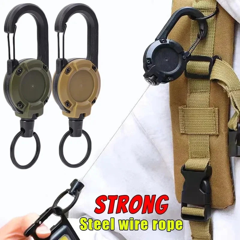 Heavy Duty Retractable Pull Reel Carabiner Key Chains Strong Steel Wire Rope - £9.18 GBP
