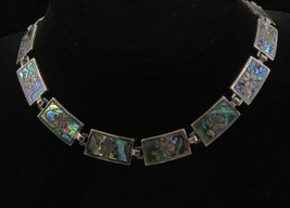 MEXICO 925 Sterling Silver - Vintage Abalone Shell Square Chain Necklace- NE3575 - £136.68 GBP