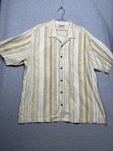 Tommy Bahama Silk Hawaiian Shirt Striped Beige Mens Size Xl Coastal Aloha - £26.48 GBP