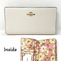 NWT Coach Slim Zip White Leather Wallet With Floral Cluster Print Interior CH253 - £88.00 GBP