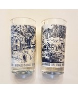 Currier &amp; Ives Tumbler LOT  Blue White RARE STYLE 10 oz Glass Bar Ware 5.5&quot; - £19.70 GBP