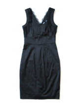 NWT H&amp;M Satin Sheath in Black Lace Trim V Back Sleeveless Dress 4 - £15.18 GBP