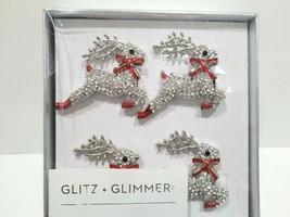 Glitz + Glimmer Christmas Reindeer Rhinestone Napkin Rings Home Decor Se... - $29.69