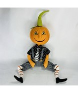 Vintage Halloween Primitive Style Pumpkin Head Boy Doll Shelf Sitter Ove... - $34.99