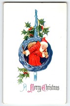 Santa Claus Christmas Postcard Saint Nick With Walking Stick Embossed Greetings - £14.29 GBP