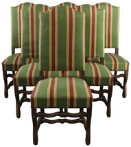 Dining Chairs French Sheepbone Set 6 Red Green Stripe Upholstery 1930 Oak - £2,374.83 GBP