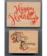 SET OF 2 STAMPS - Calligraphy Merry Christmas &amp; Swirl Happy Holidays - B... - £16.34 GBP