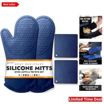 4-Piece Ultra Heat Resistant Oven Mitts Set with Cotton Liner - BPA-Free... - $54.40