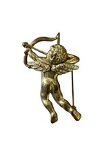 Gold Tone Rhinestone Cupid with Bow Valentine Pin brooch 2 1/8 in Jewelry - £5.81 GBP