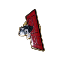 Vintage Woman Shouting From Behind Red Door Lapel Pin - $9.50