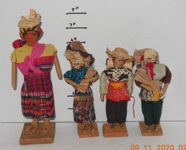 Handmade Vintage Wood Cloth Folk Art Thread Dolls Figures lot of 4 - £38.53 GBP