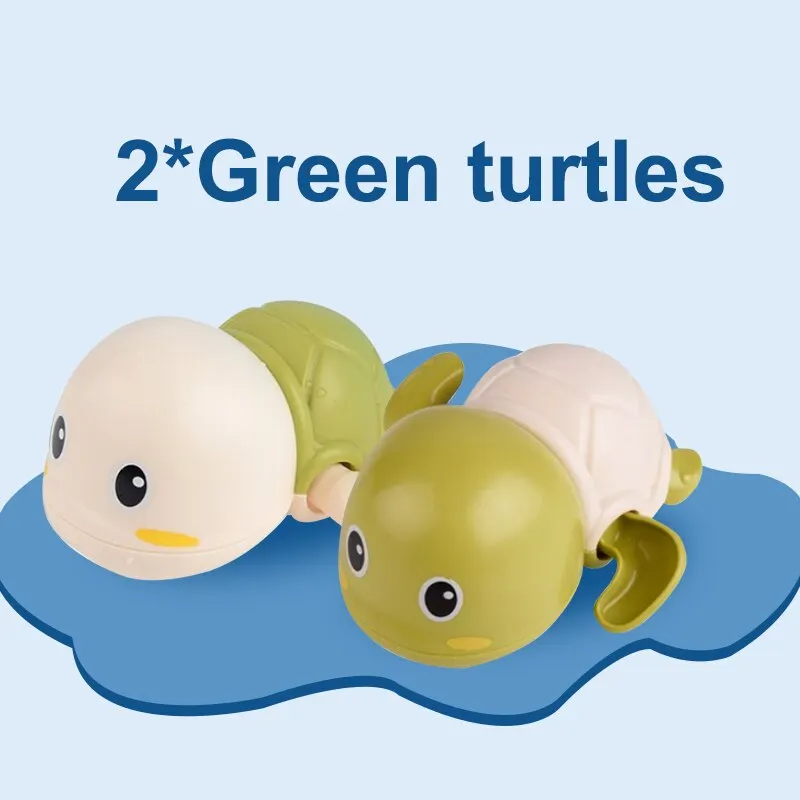 2PCS Cute Green Turtles Clockwork Baby Bath Toys Swimming Pool Water Bathing - £7.77 GBP