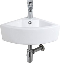 Bokaiya Small Wall Mount Corner Bathroom Sink And Faucet Combo With Over... - £112.51 GBP