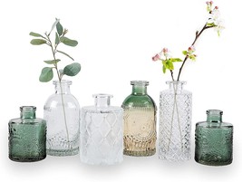 Small Flower Vases For Decorative, Gradient Glass And Embossed Style Mini Glass - £27.92 GBP