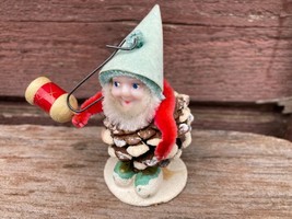 VTG  Pine Cone Putz Chenille ELF Gnome Christmas Ornament Japan  Holding Lantern - £18.84 GBP