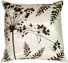 Pillow Decor - White with Brown Spring Flower and Ferns Pillow - $29.95