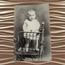 Antique Vintage RPPC Postcard Baby Standing in Wick Chair AZO 1918-1930 ... - £7.50 GBP