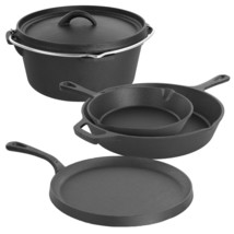 MegaChef Pre-Seasoned Cast Iron 5-Piece Kitchen Cookware Set, Pots and Pans - £64.33 GBP