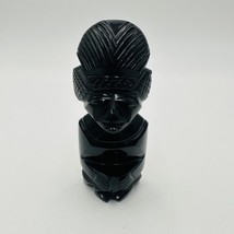Black Obsidian Gold Sheen Hand Carved Aztec Mayan Idol Figurine 4.5in - $31.50