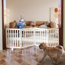 Pet Gate Foldable Wooden,Expandable 24" Height 4 Panels,White - $71.25