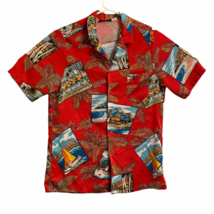 Vintage Frank Hawaiian Shirt Men&#39;s Extra Large XL Red Postcards Single Stitch - £39.56 GBP