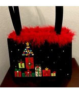 Vintage Y2K Christmas Purse Feather Trim Rhinestone Tree Holiday Novelty... - $40.76 CAD