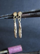 Gold earrings. 14 karat yellow gold earrings. Beautiful gold handmade stick earr - £294.91 GBP