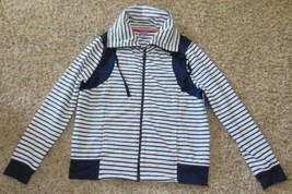Womens Blazer Jacket Laura Scott Blue &amp; White Striped Zip Up Long Sleeve... - $19.80