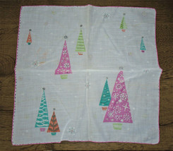 Vintage Christmas Hankie Cotton Handkerchief Mid Century Christmas Trees 1950s - £18.50 GBP