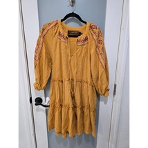 Code Mode Orange Boho Tiered Dress M Embroidered Puff Sleeve - $35.00