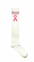 Breast Cancer knee high TUBE SOCKS White Pink Ribbon Size 9-11 ( 1 pair) NWT - £6.86 GBP