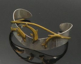 COURTNEY 925 Sterling Silver - Vintage Two Tone Dolphins Cuff Bracelet - BT6755 - £76.40 GBP