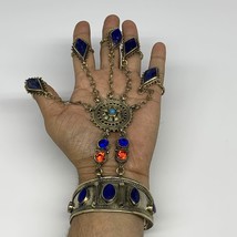 89.4g, 7.25&quot; Tribal Turkmen Lapis Inlay 5 Finger Cuff Bracelet @Afghanistan, B13 - £15.96 GBP
