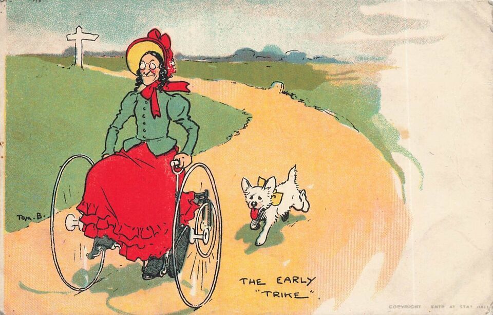 Primary image for The Tôt Trike Tricycle-Old Women & DOG-1905 Artist Tom Browne Postcard-
show ...