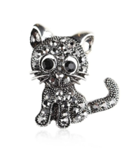 Mothers day cat brooch vintage look celebrity broach silver plated pin ggg93 new - £14.95 GBP