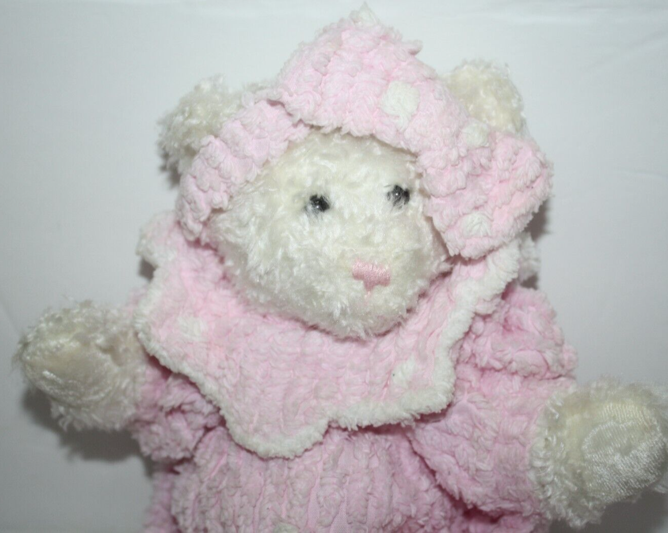 Boutique Enterprises Teddy Bear Soft Pink Chenille White Plush 14" Bow Stuffed Item image 6