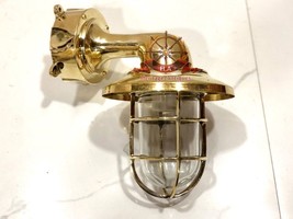 MARITIME BRASS WALL SCONCE LIGHT FIXTURE WITH SMALL SHADE &amp; JUNCTION BOX... - £237.05 GBP