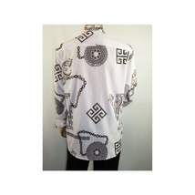 Men Sports Shirt by DE-NIKO Long Sleeves Fashion Print Soft Modal 2F008 White image 11