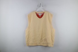 Vintage 90s Orvis Mens 2XL XXL Distressed Blank Cotton Knit Sweater Vest Yellow - £30.92 GBP