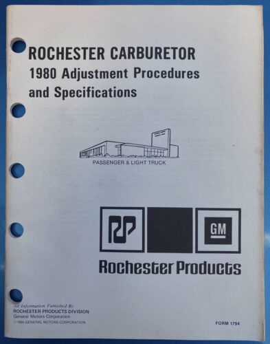 Primary image for 1980 ROCHESTER CARBURETOR Diagnosis, Adjustments & Specifications Booklet/Manual
