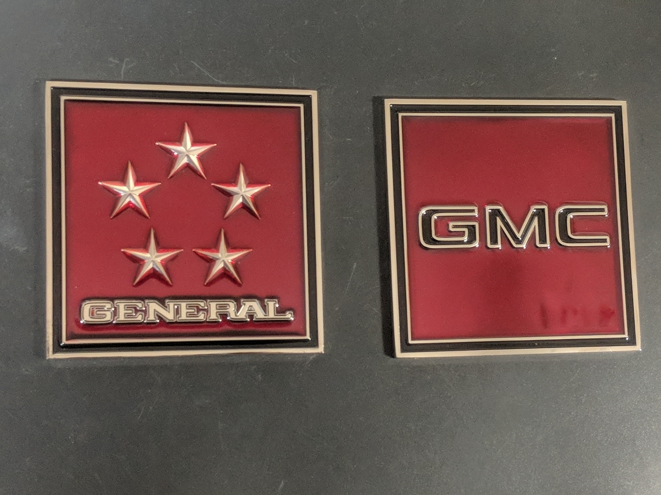 GMC GENERAL Hood Ornament replacement panels. $29.99 each side (N6-N7) - £23.52 GBP