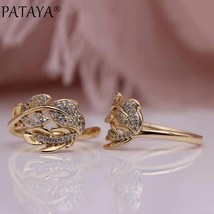 PATAYA New 585 Rose Gold Hollow Leaf Rings White Round Natural Zircon Women Ring - £9.31 GBP