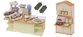2 Sylvanian Families Sets -  Island Kitchen and Kitchen Cupboard Sets - £26.86 GBP