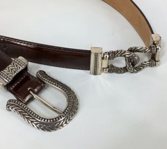 Brighton Brown Leather Belt Western 22309 Engraved Buckle and Links Size Medium - £14.92 GBP