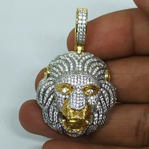 14K Yellow Gold Plated 4.50 CT Round Real Moissanite Lion Head Pendant Charm - £214.86 GBP